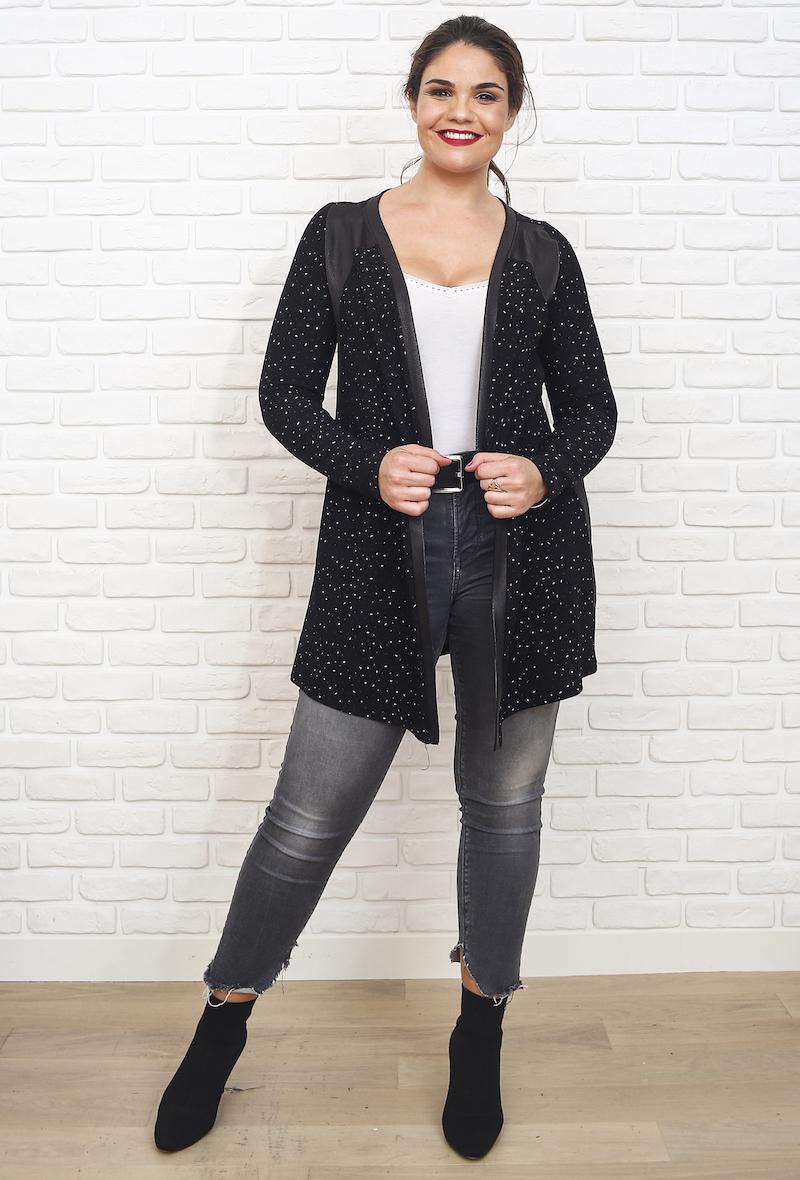 cardigan microfantasia con inserti in ecopelle Nero<br />(<strong>Lara createur</strong>)