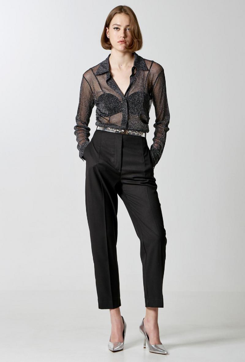 Camicia in lurex con dettagli arricciati Nero<br />(<strong>Access fashion</strong>)