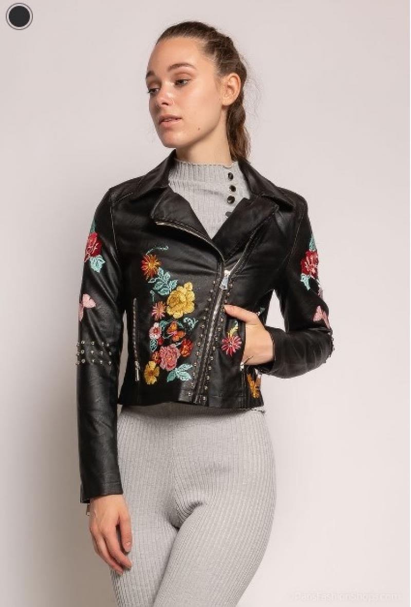 Giacca biker con fiori ricamati Nero<br />(<strong>Cherry koko</strong>)
