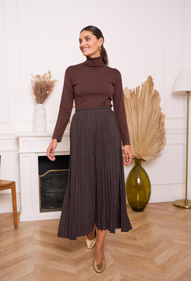 Gonna in maglia plissettata con lurex <br />(<strong>Choklate</strong>)