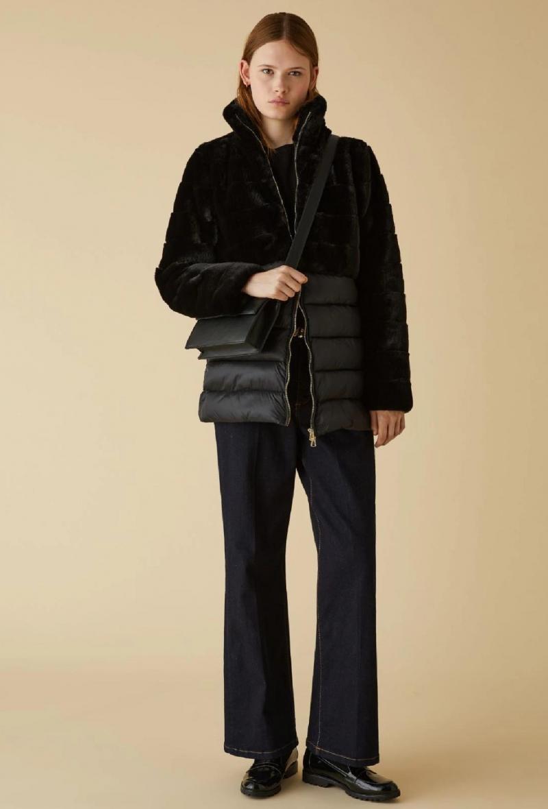 Giaccone in nylon imbottito ed ecopelliccia Nero<br />(<strong>EMMEMARELLA</strong>)