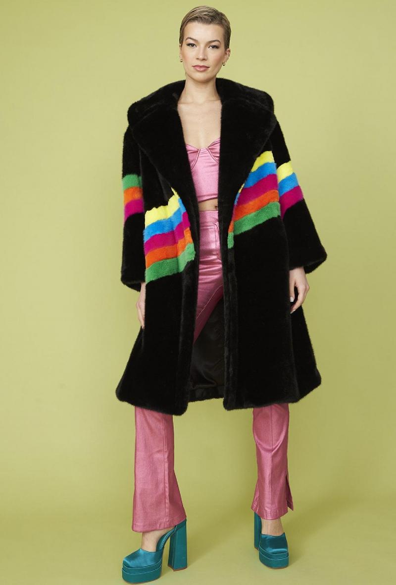 Cappotto arcobaleno in ecopelliccia fatta a mano Nero<br />(<strong>Jayley</strong>)