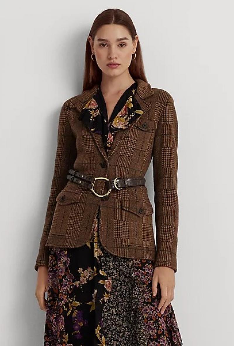 Blazer in misto lana con motivo in galles Marrone<br />(<strong>Lauren ralph lauren</strong>)