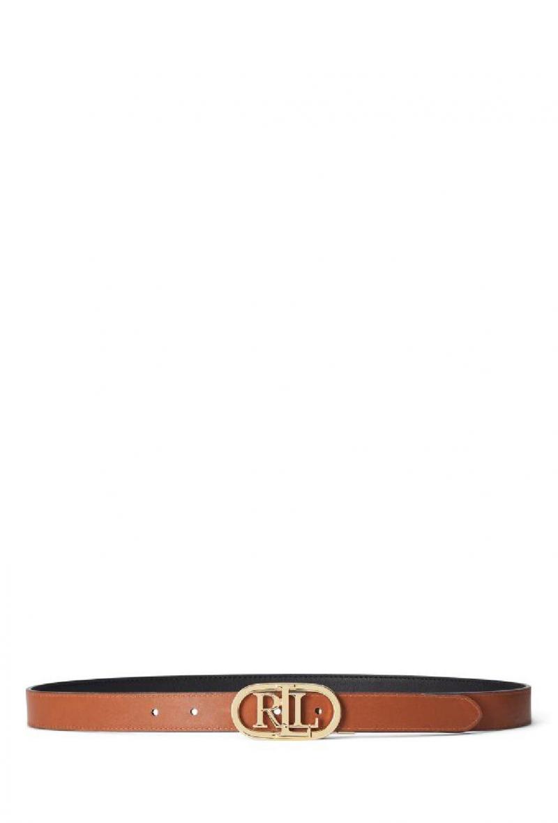 Cintura reversibile con fibbia ovale Nero e cuoio<br />(<strong>Lauren ralph lauren</strong>)