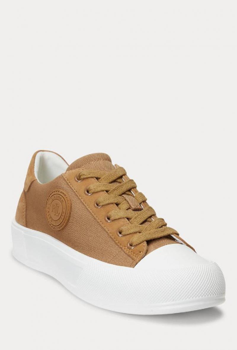 Sneakers basse in tela e camoscio Cammello<br />(<strong>Lauren ralph lauren</strong>)