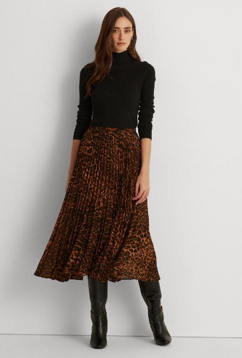 Gonna a pieghe in chiffon Stampa ocelot<br />(<strong>Lauren ralph lauren</strong>)