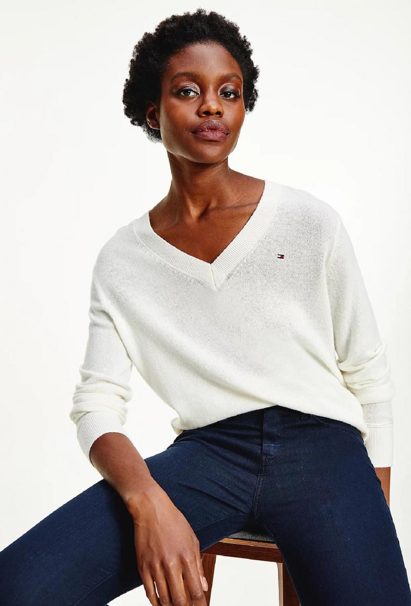Pullover a V in lana e cashmere Ecru<br />(<strong>Tommy hilfiger</strong>)
