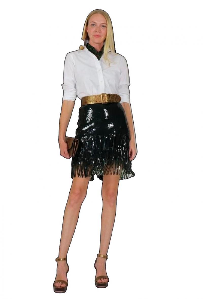 Gonna corta con paillettes e frange Verde oliva<br />(<strong>Lauren ralph lauren</strong>)