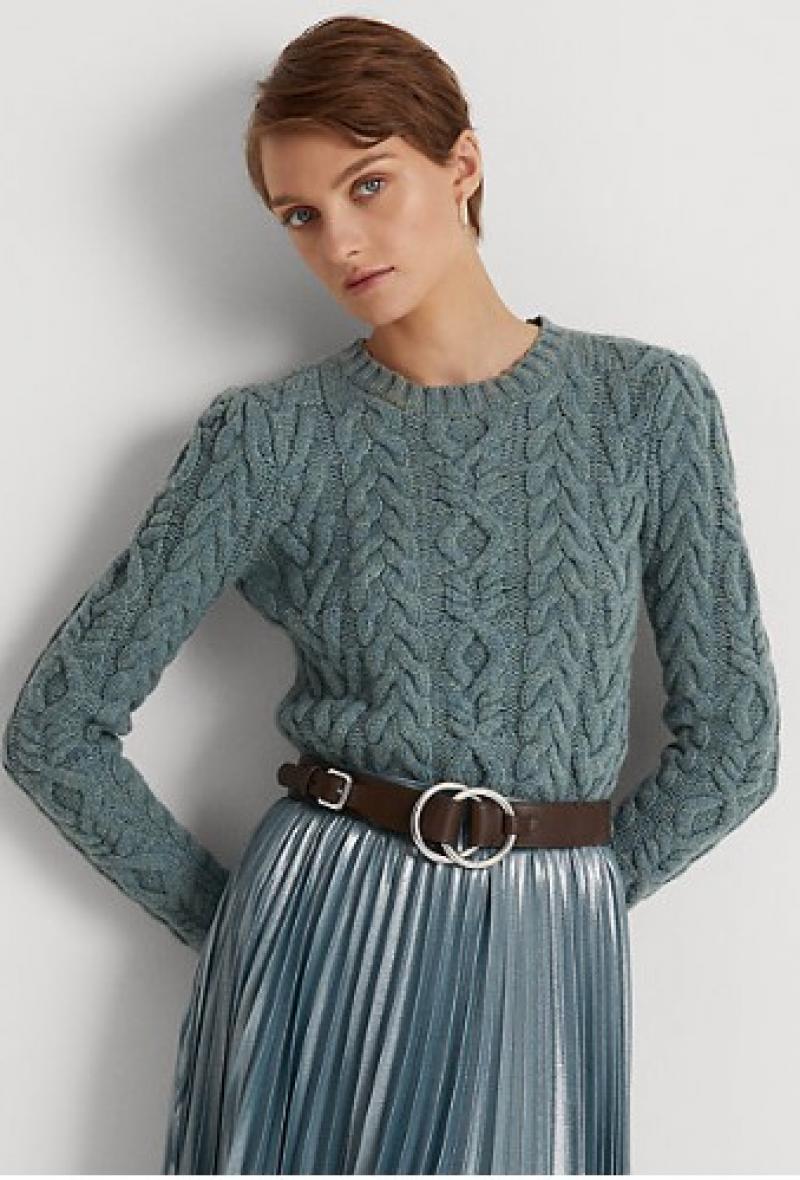 Maglia in lana e cashmere punto Aran Celeste<br />(<strong>Lauren ralph lauren</strong>)