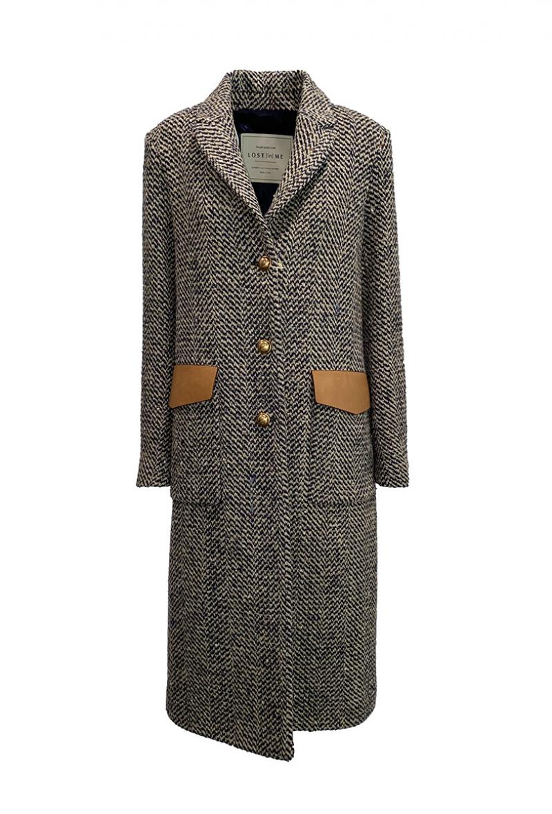 Cappotto in tweed con profili in cuoio Blu<br />(<strong>Lost in me</strong>)