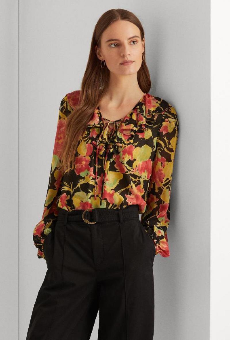 Blusa floreale in georgette Nero<br />(<strong>Lauren ralph lauren</strong>)