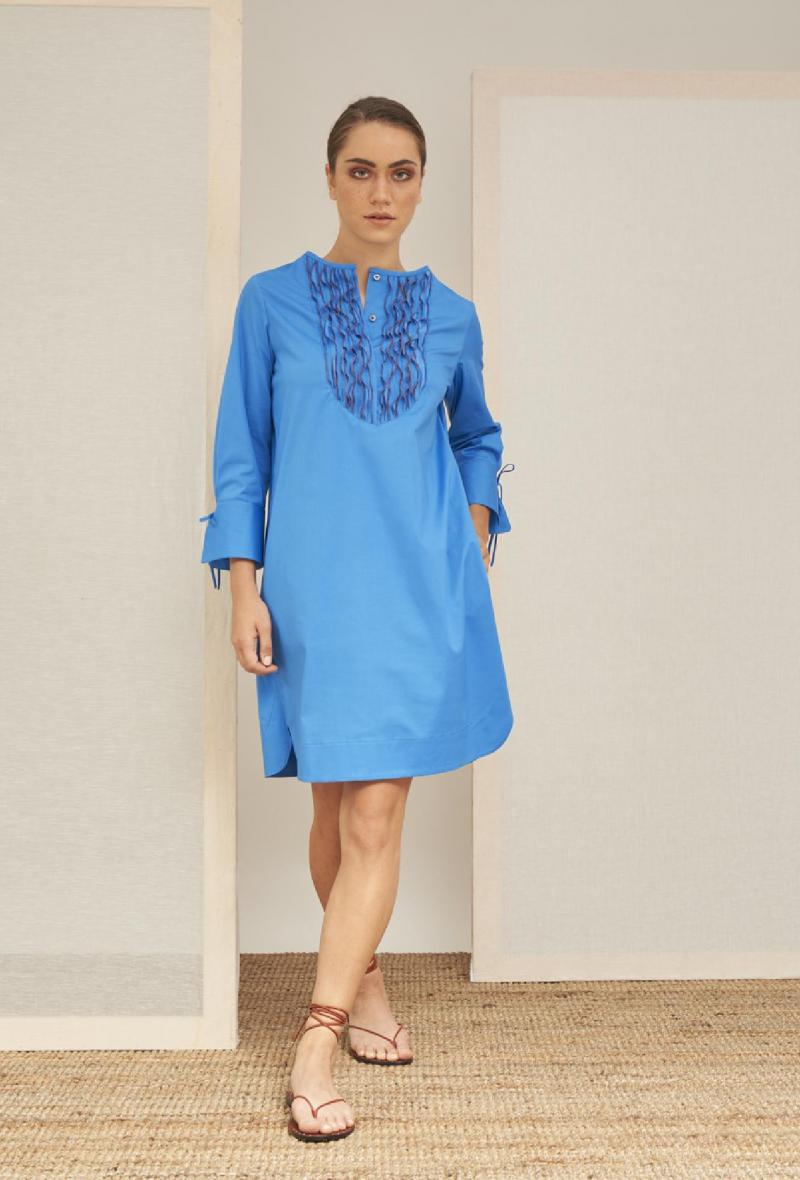 Abito in cotone con volants Turchese<br />(<strong>Nenè</strong>)