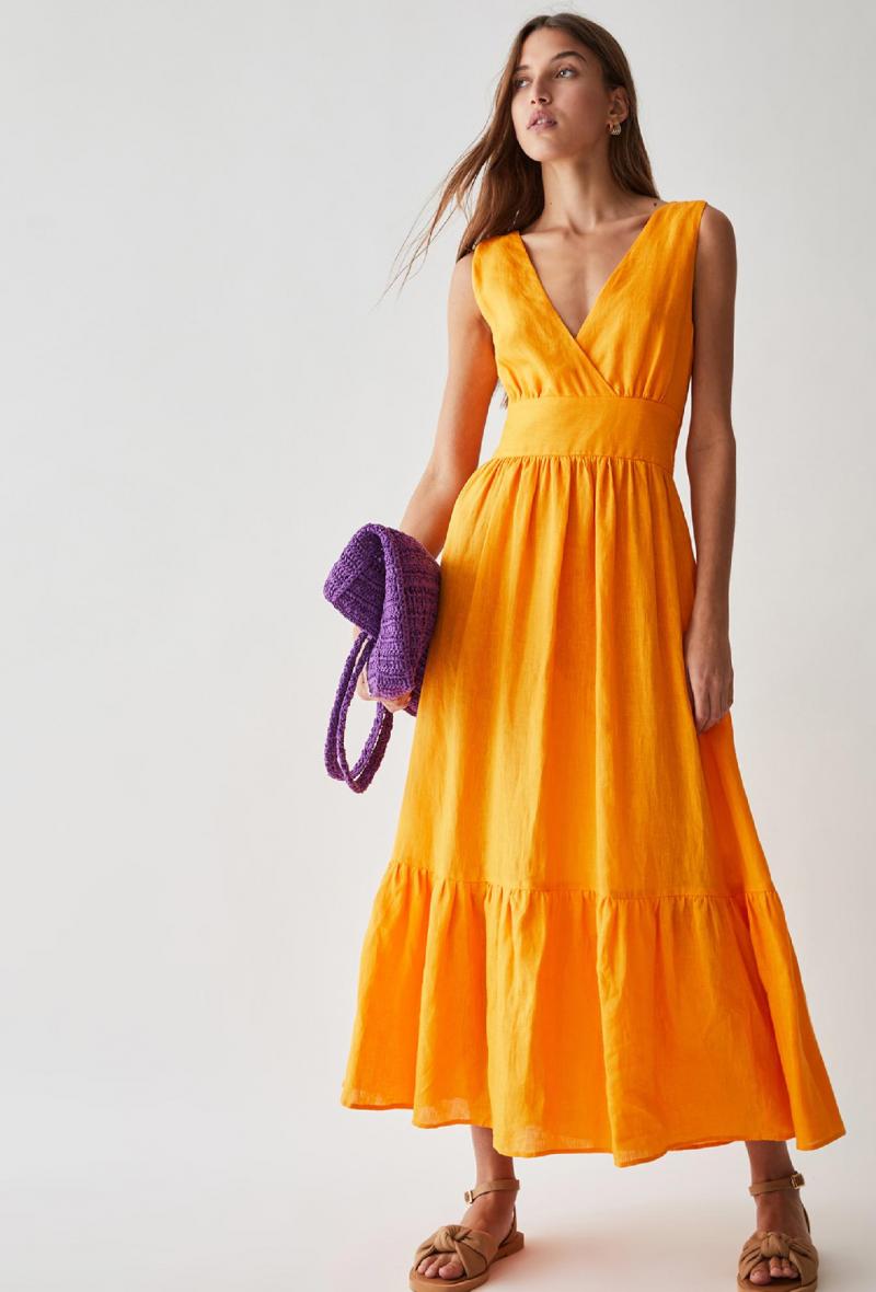 Abito lungo giromanica con balza Arancio<br />(<strong>I blues</strong>)