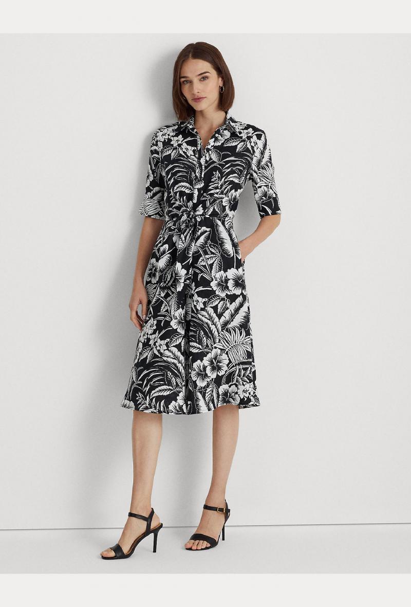 Chemisier in lino stampa floreale Bianco e nero<br />(<strong>Lauren ralph lauren</strong>)