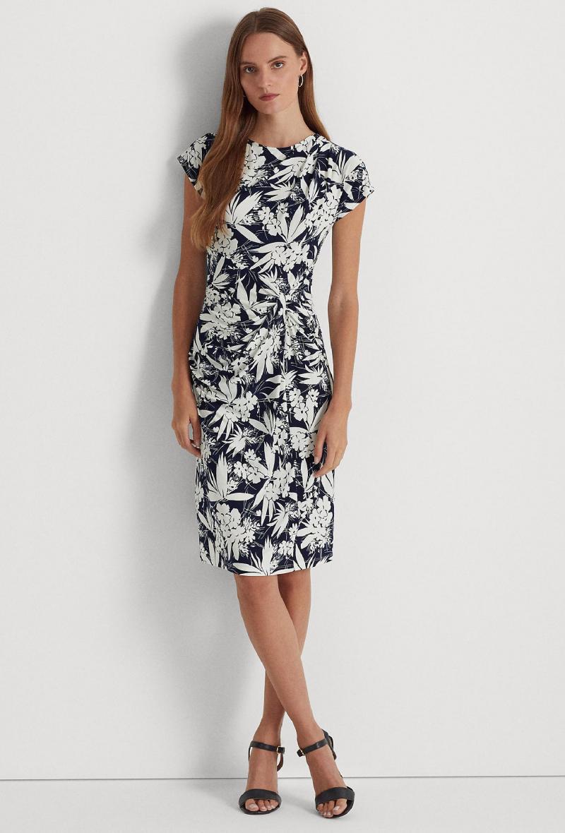 Abito aderente in jersey stampa a fiori Bianco e blu<br />(<strong>Lauren ralph lauren</strong>)