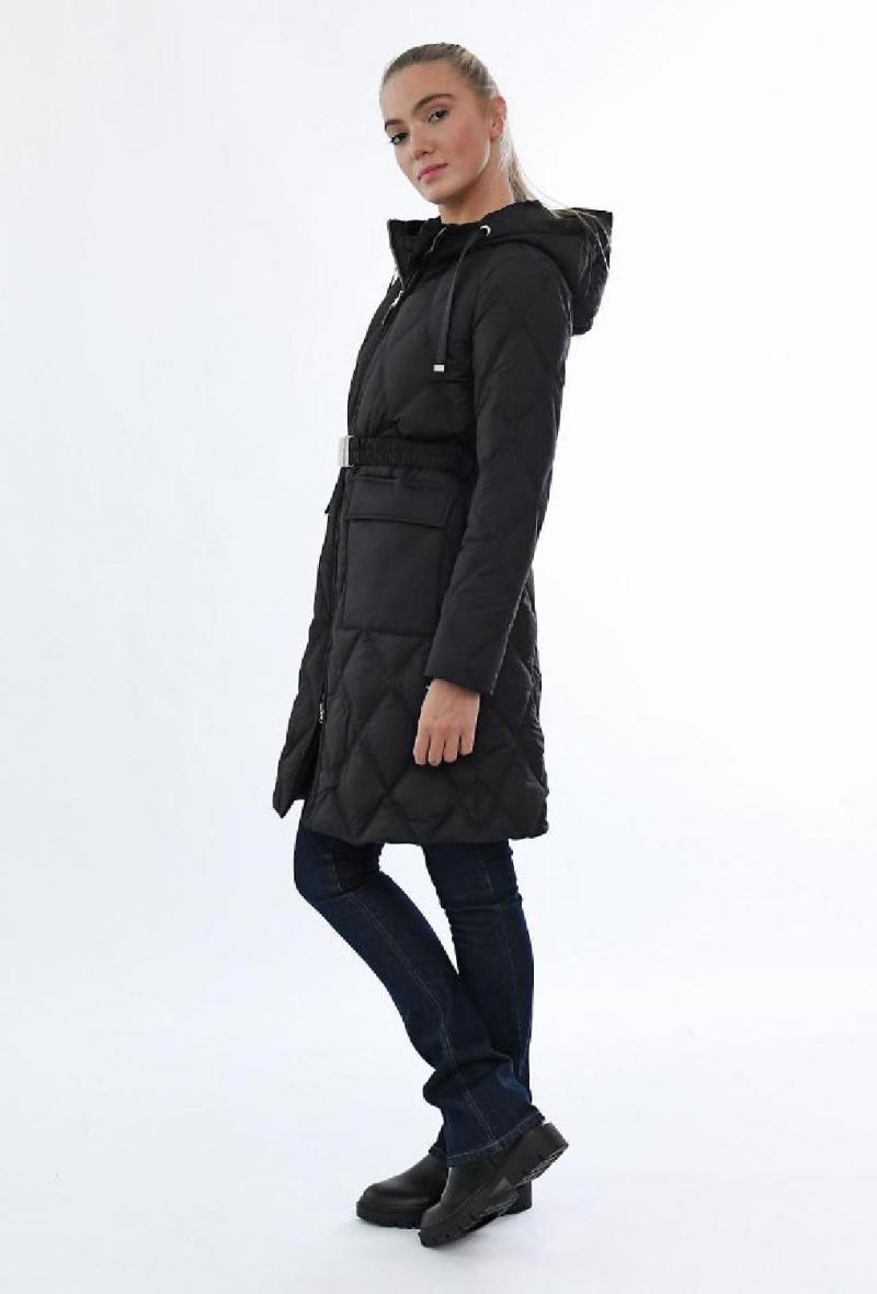 Piumino con cappuccio e cintura trapuntato a rombi Nero<br />(<strong>Lauren ralph lauren</strong>)