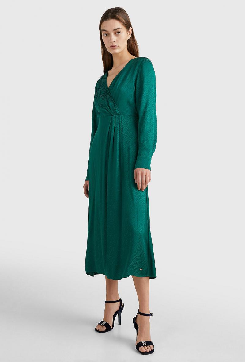 Abito midi in tessuto jacquard Verde<br />(<strong>Tommy hilfiger</strong>)