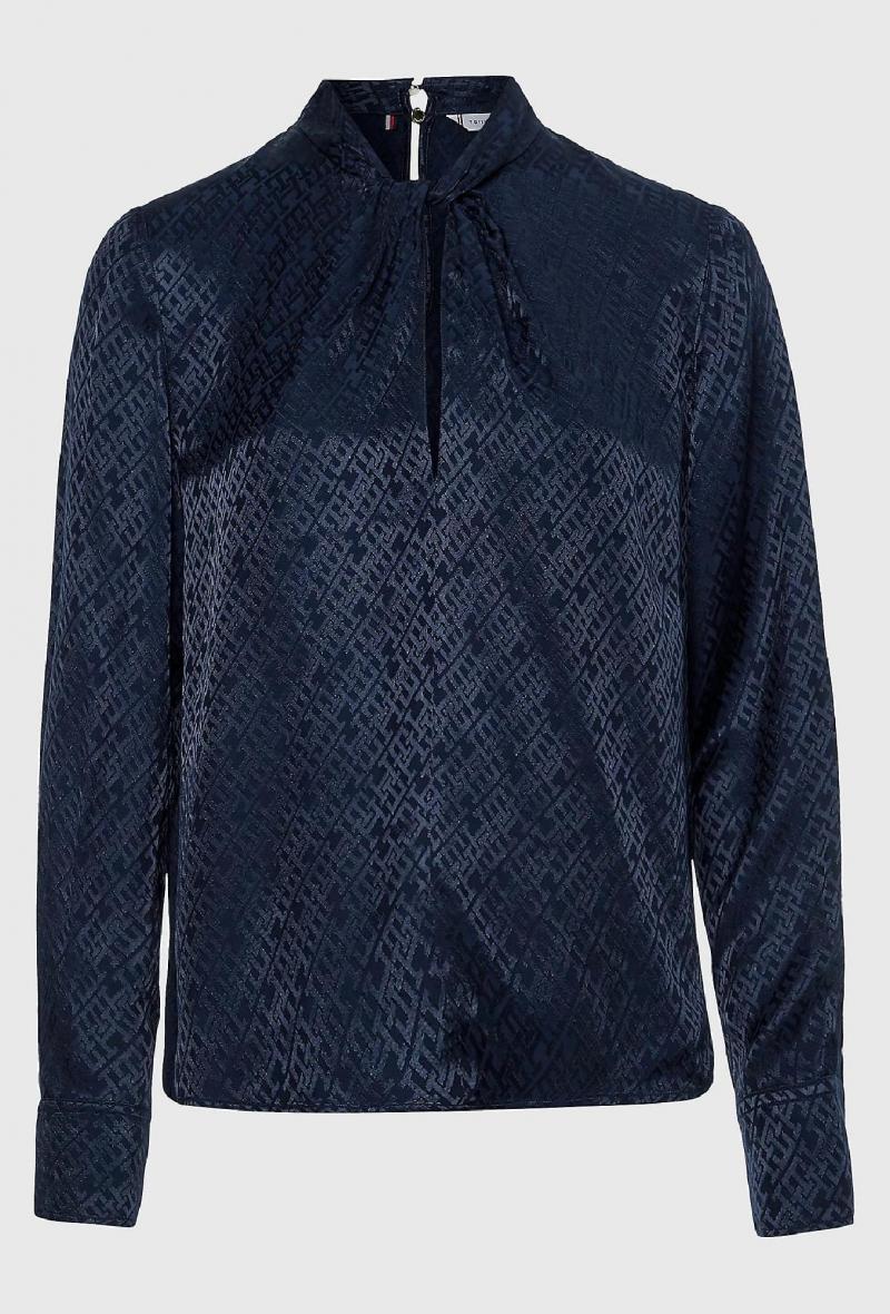 Blusa jacquard con dettaglio annodato Blu<br />(<strong>Tommy hilfiger</strong>)