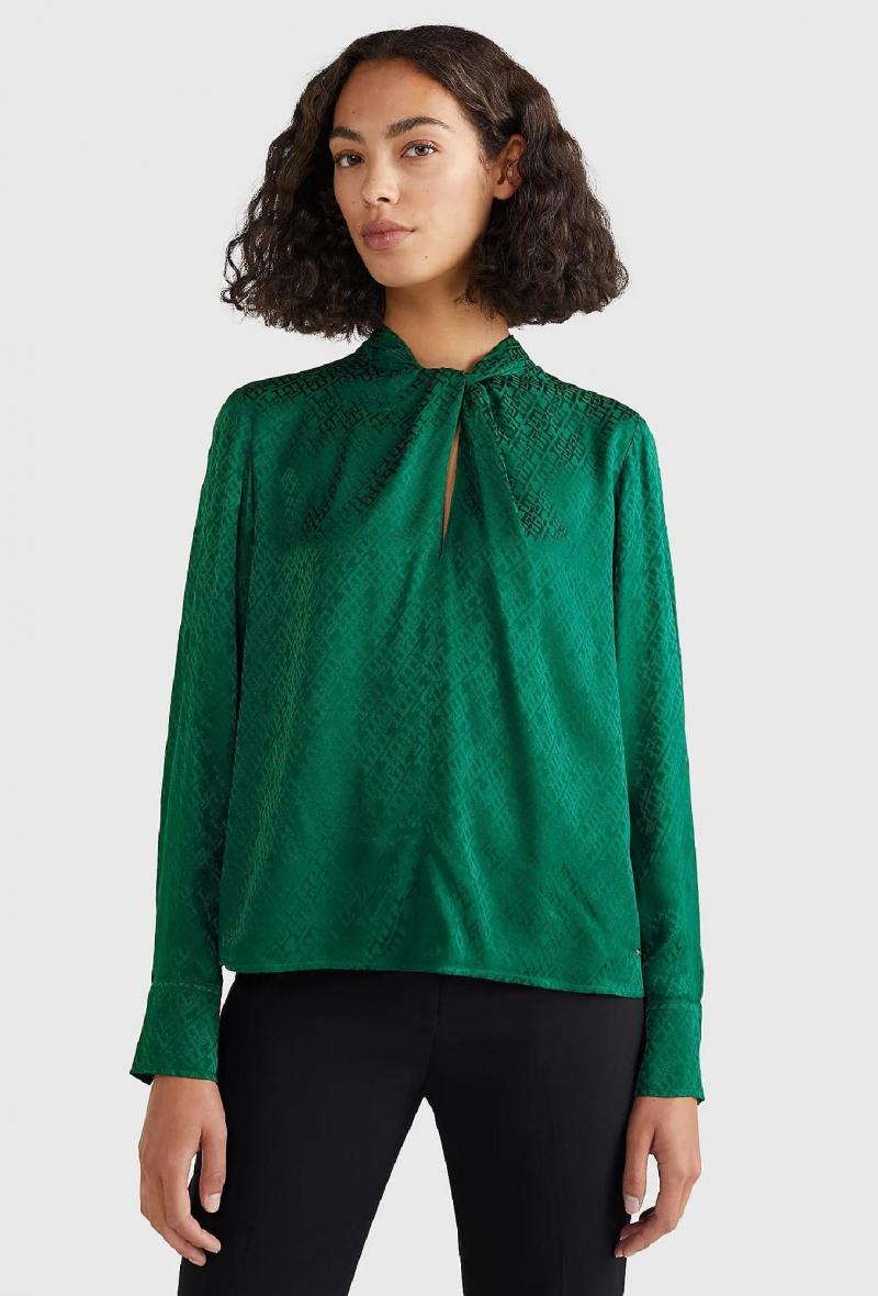 Blusa jacquard con dettaglio annodato Verde<br />(<strong>Tommy hilfiger</strong>)