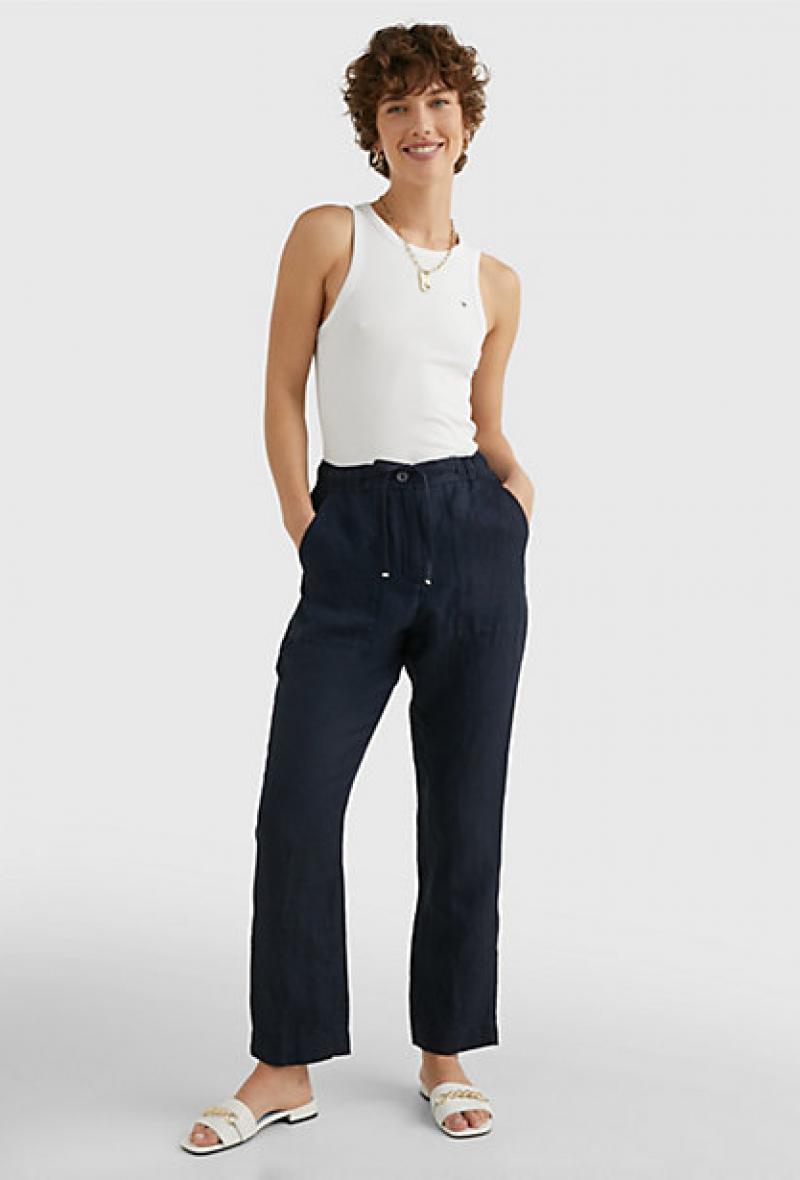 Pantaloni in lino con coulisse Blu<br />(<strong>Tommy hilfiger</strong>)