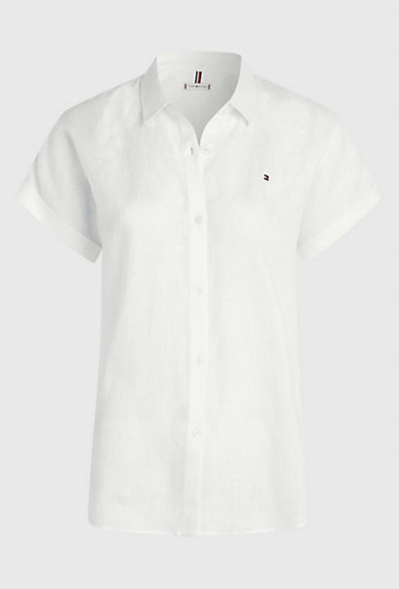 Camicia in lino a maniche corte Ecru<br />(<strong>Tommy hilfiger</strong>)